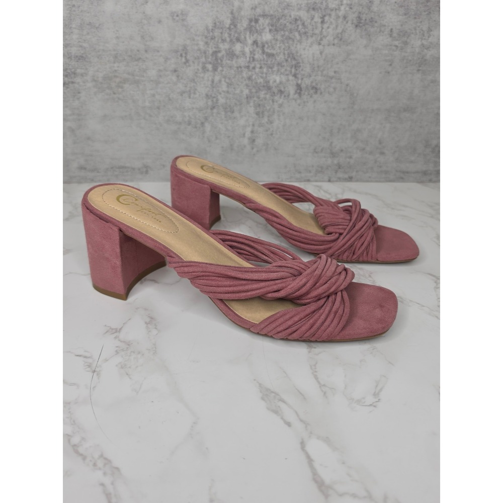 Cato Twisted Knot Square Toe Block Heel Slip On‎ Sandals Pink Women 8